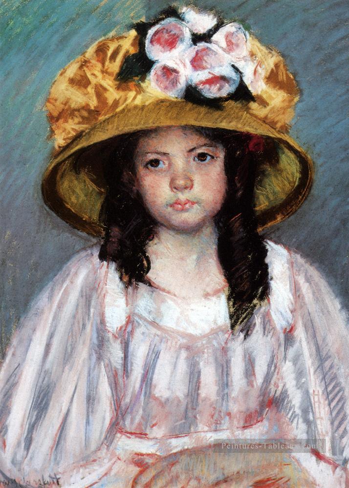 Fillette Au Grand Chapaeu mère des enfants Mary Cassatt Peintures à l'huile